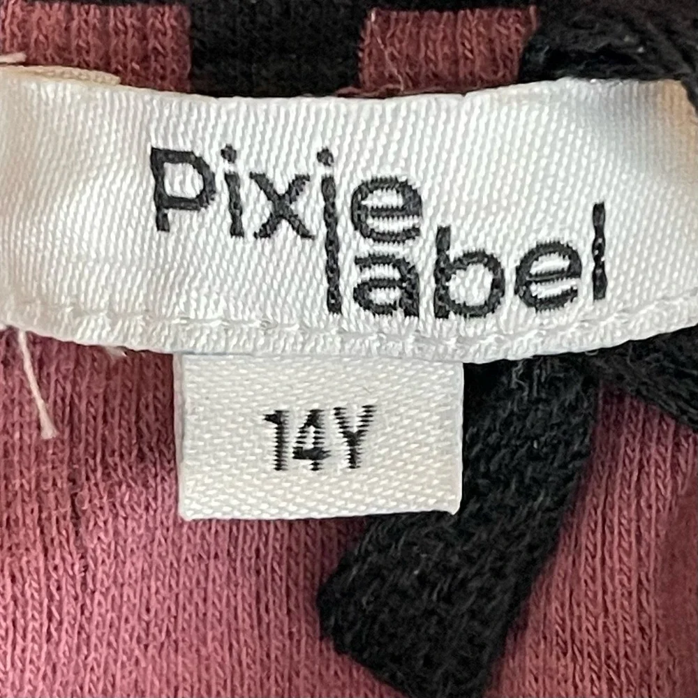 Pixie Label NWT Girl's Black Mauve Checkered Mock Neck Long Sleeve Top Size 14Y